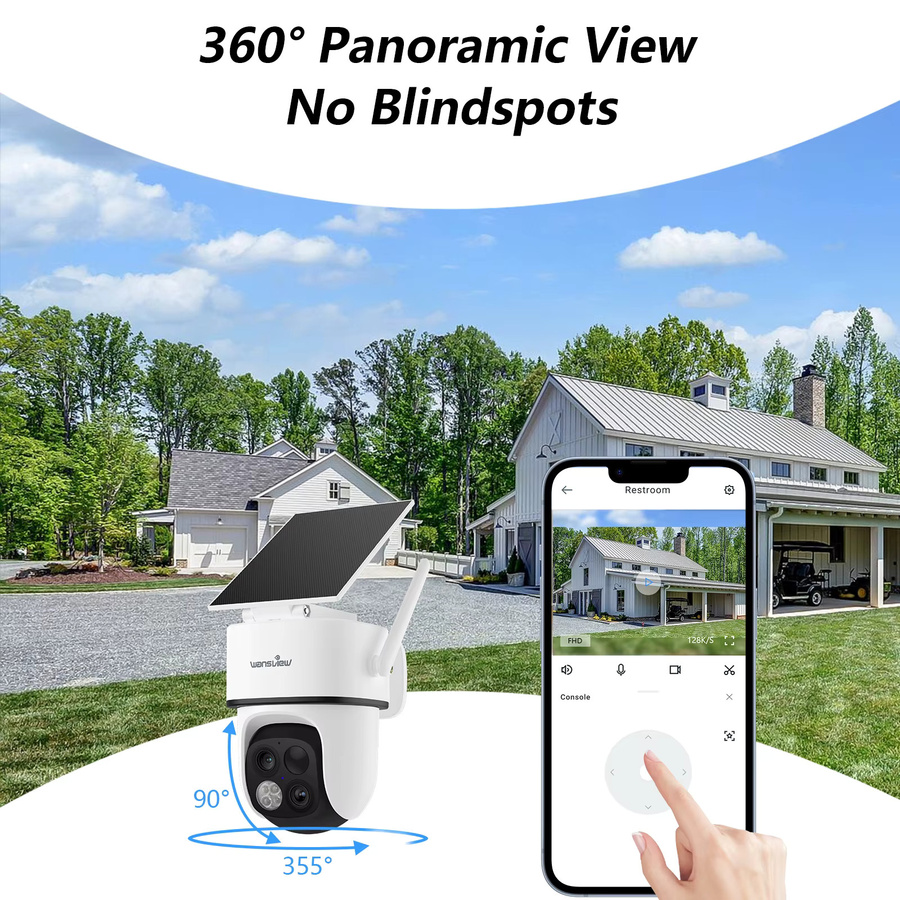 Wansview Dual-Objektiv 2K Solar-Überwachungskamera für den Außenbereich, kabellose WLAN PTZ Akku-Kamera mit PIR-Bewegungserkennung, Farb-Nachtsicht, Zwei-Wege-Audio und IP65 wasserdicht, Weiß - Bild 6