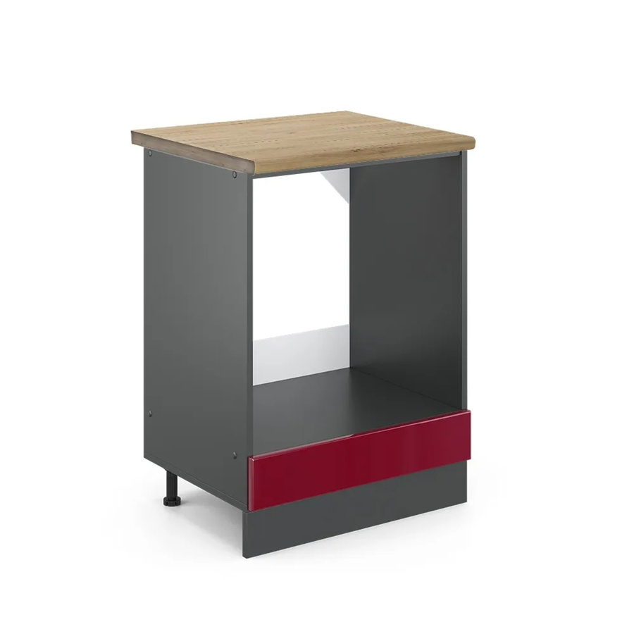 Vicco Herdbauschrank R-Line in Bordeaux Hochglanz und Anthrazit mit Eiche-Optik, Breite: 60 cm, Höhe: 81,6 cm, Tiefe: 60 cm - Bild 2