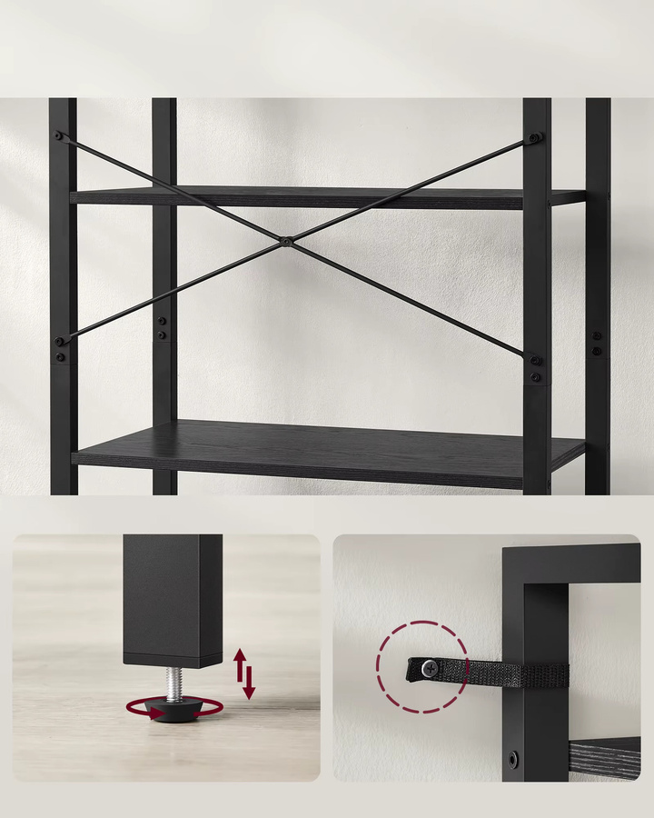 VASAGLE Bücherregal mit 6 Ebenen im Industrial Design, freistehendes Standregal mit Stahlrahmen in Schwarz Matt - Bild 3