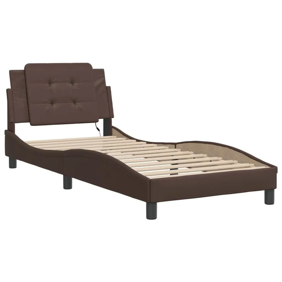 vidaXL Bettgestell Zadar in Braun mit LED-Unterbettbeleuchtung und USB-Ladeport, B/T/H: 80 x 200 cm - Bild 2