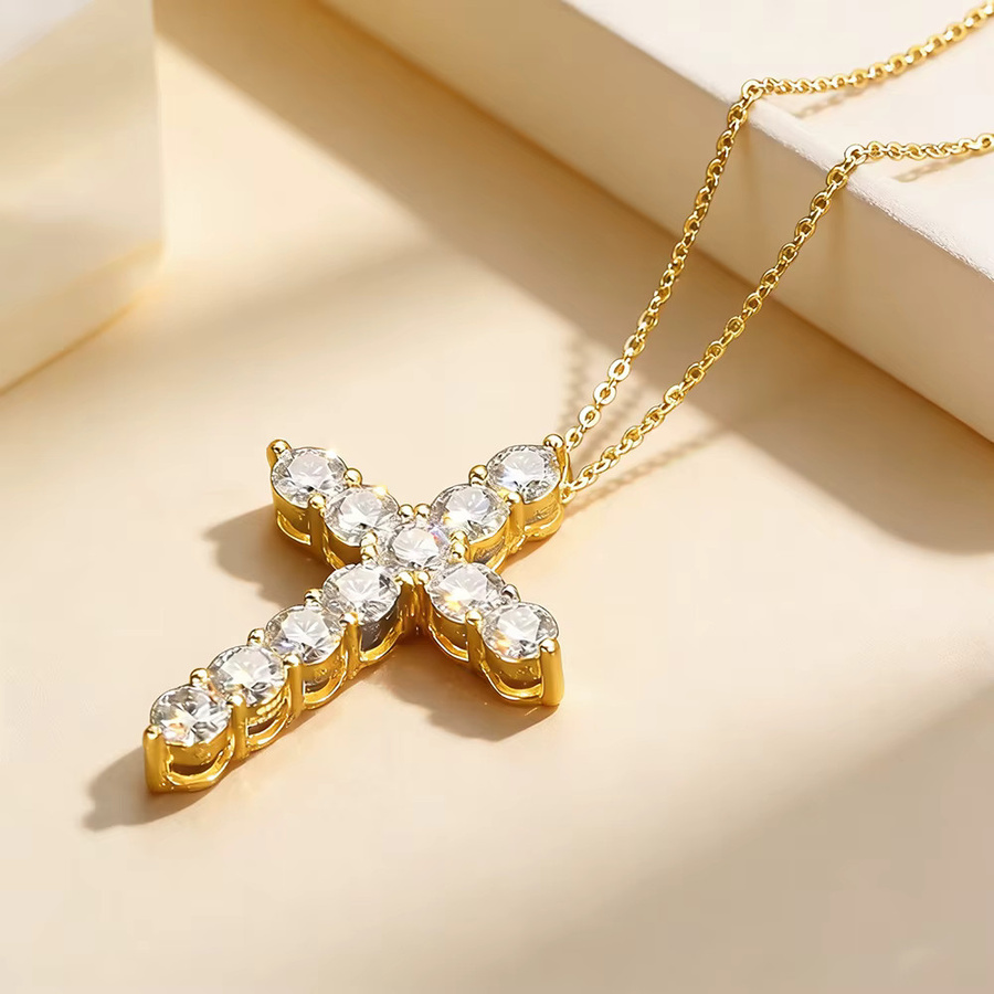 Anziw Halskette, Moissanit-Kreuzanhänger, 14k Goldfilled, Unisex - Bild 1