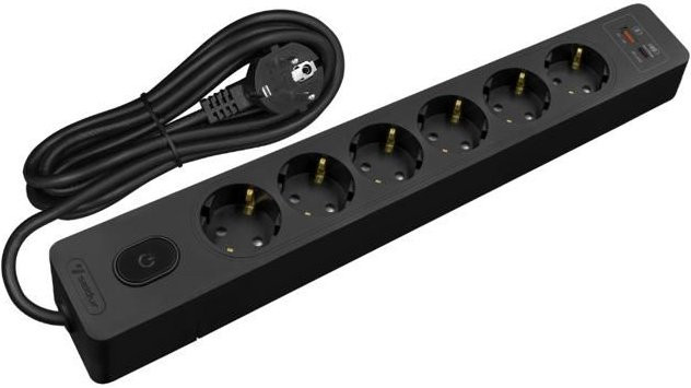 SELDUR Mehrfachsteckdose G6TH32S in Schwarz mit 6 Steckdosen Typ F, Schalter und USB-A sowie USB-C Schnellladung 20W, 3m Kabel - Bild 1