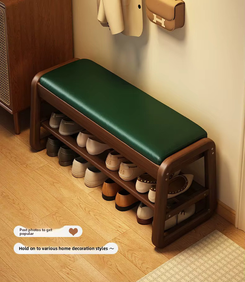 Multifunktionale Aufbewahrungsbank von MOYU als Schuhregal mit abnehmbarem Kissen in Grün und Braun, moderne Ottomane für Flur, Wohnzimmer oder Schlafzimmer, B/T/H: 60 x 34 x 42 cm - Bild 4
