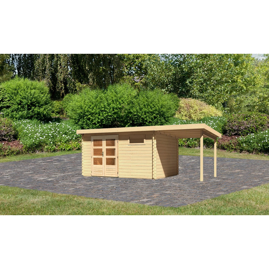 Karibu Holz-Gartenhaus Ängelholm in Natur mit Pultdach und moderner Blockbohlenbauweise, B/T: 370 x 280 cm - Bild 2