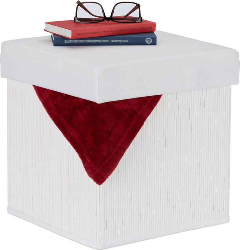 Relaxdays Sitzhocker mit Stauraum aus Bambus und Polyester, gepolsterter Sitzwürfel mit Deckel, Weiß, H x B x T: 35 x 35 x 35 cm - Bild 1