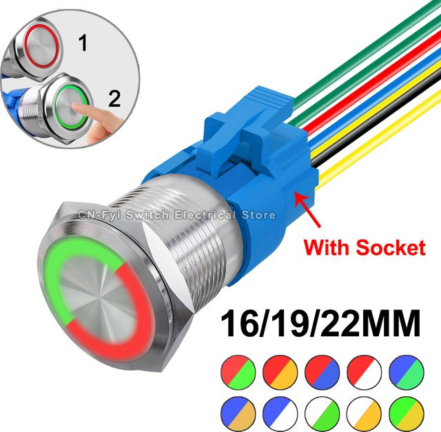 FENGYIELE Bicolor LED Metall Druckknopf Schalter Wasserdicht 7Pin für Auto und Boot in Rot und Grün - Bild 1