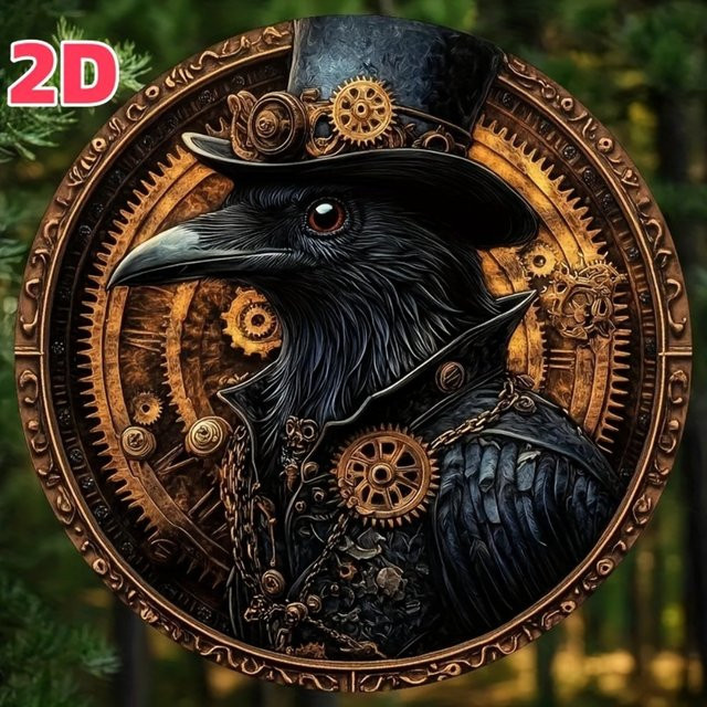 HELLOYOUNG Wanddeko Retro Gear Design Raven, Rund, Mehrfarbig, Durchmesser: 20 cm - Bild 1