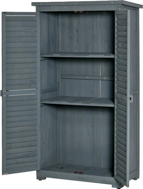 Outsunny Gartenschrank aus Tannenholz mit Ziegel-Asphaltdach und abschließbarer Lamellentür, Grau, B: 87 cm, T: 46,5 cm, H: 160 cm - Bild 1