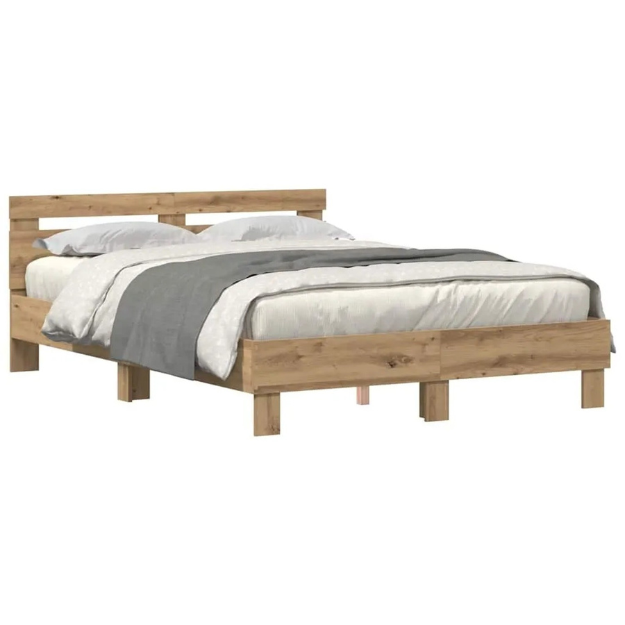 vidaXL Bettgestell Artisan-Eiche in Braun mit USB-Ladeport und Unterbettbeleuchtung, B/T/H: 140 x 190 x 70 cm - Bild 2