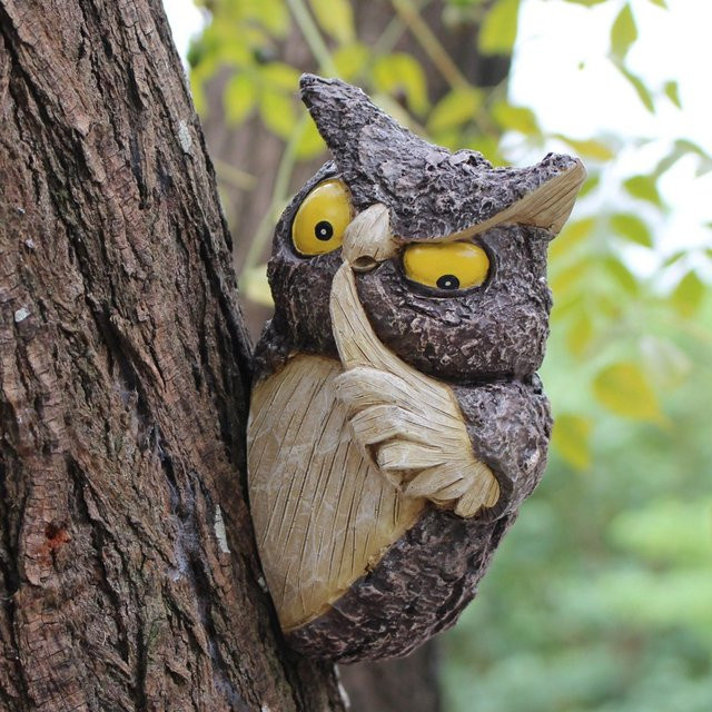 Dekorative Eulen-Tierstatue zum Aufhängen für den Garten und Bäume, Schwarz - Bild 1