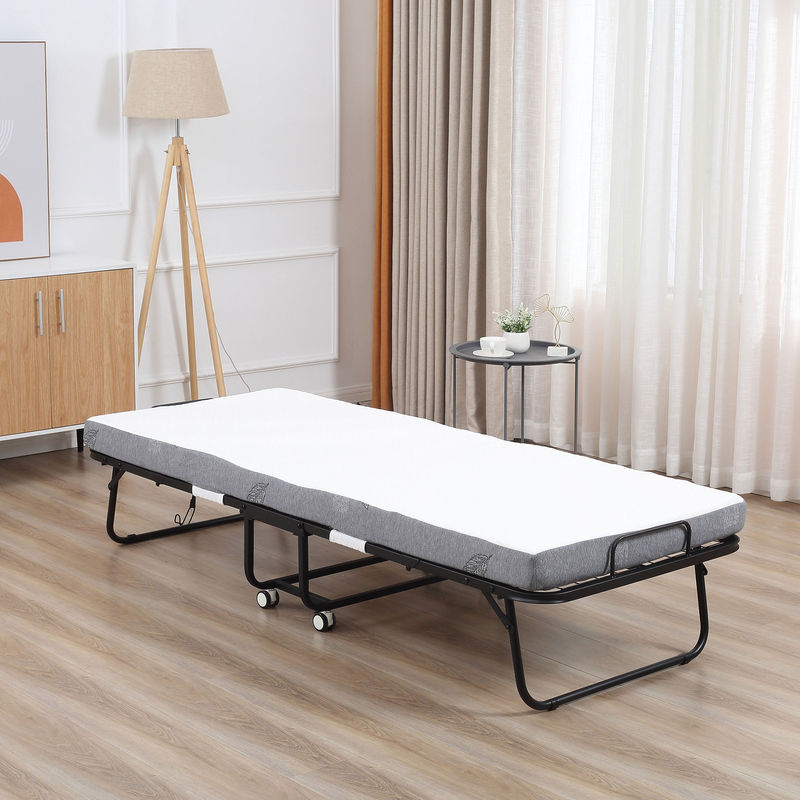 HOMCOM Gästebett Klappbett mit Rollen aus Stahl und Schaumstoff, Weiß-Schwarz, B/T/H: 200 x 75 x 42,5 cm - Bild 2