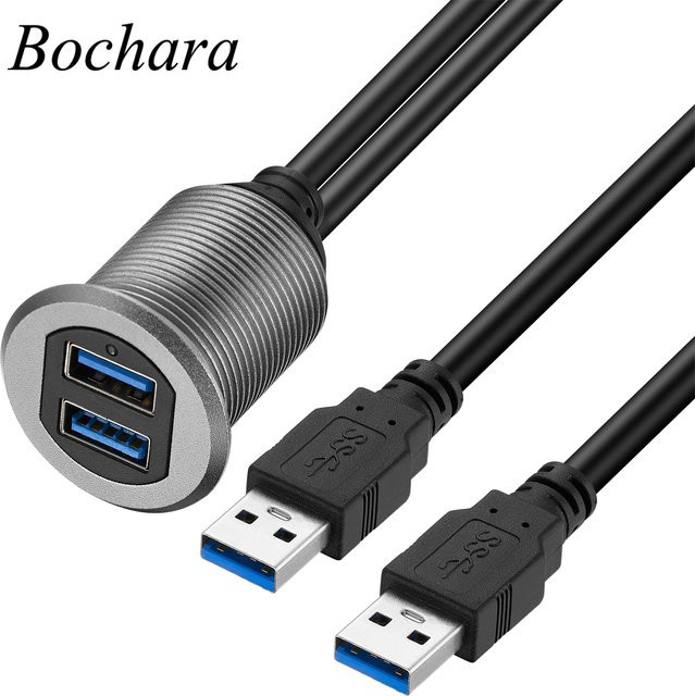 Bochara Unterputz-Panel USB-Verlängerungskabel mit Dual USB 3.0 und USB 2.0 Steckern in Silber aus Aluminiumlegierung mit Kontrollleuchte für dein Auto - Bild 1