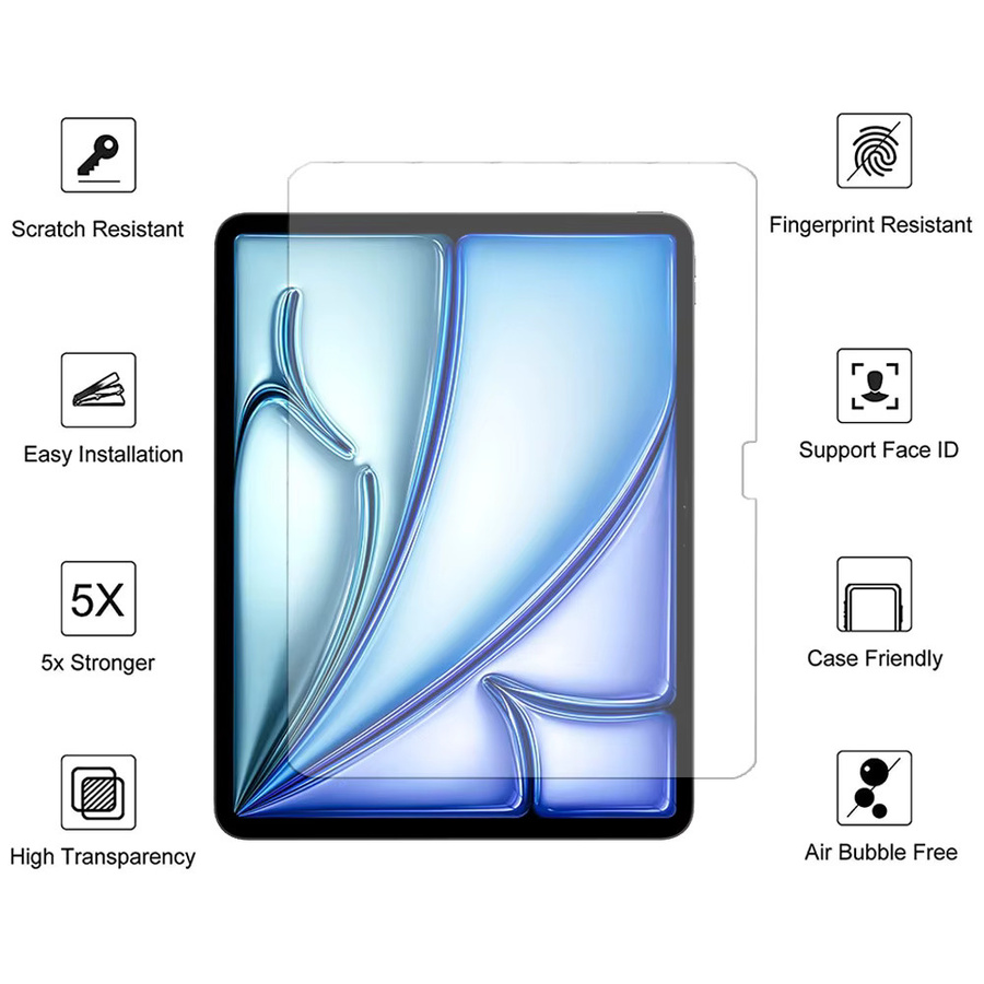 Ropada Gehärteter Glas-Displayschutz für Apple iPad Air 13 Zoll und 11 Zoll M2 M3 M4, 9H Schutzfolie, Transparent - Bild 4