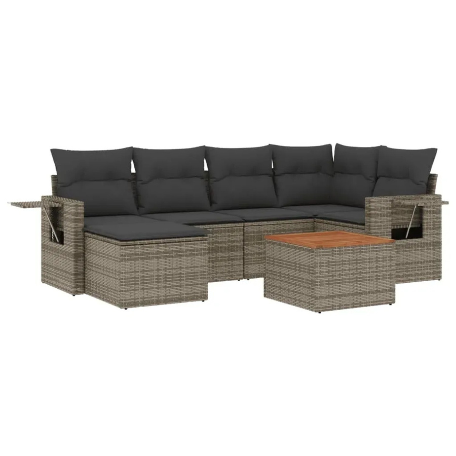 vidaXL 7-teilige Garten-Sofagarnitur in L-Form aus grauem Poly-Rattan mit Kissen und pulverbeschichtetem Stahlgestell - Bild 2