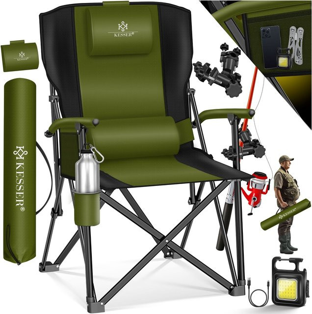 KESSER Campingstuhl faltbar mit hoher Rückenlehne, gepolsterter Klappstuhl mit Armlehnen, Getränkehalter und Tasche, belastbar bis 160 kg - Bild 1