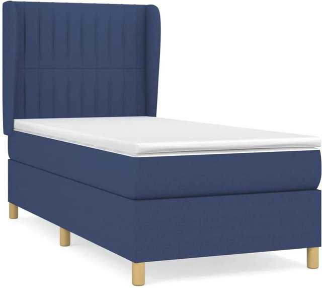 vidaXL Boxspringbett mit Matratze in Blau und Weiß, Hybrid-Design mit Taschenfederkern, B/T: 80 x 200 cm - Bild 1