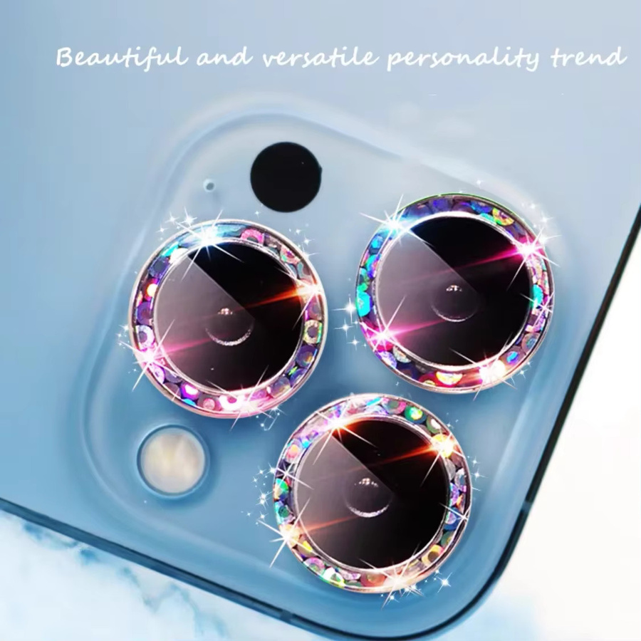 Bunter Diamant Kameraobjektivschutz aus Metall und Glas für Apple iPhone 12, 13 Mini, 14, 15 und 16 Pro Max Plus, 2-3 Stück - Bild 2
