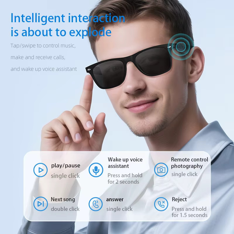 Koipsse Smart Glasses KI-Übersetzungsbrille in Weiß mit Mikrofon, Doppellautsprechern, Musiksteuerung, drahtloser Anruffunktion und Kamerasteuerung - Bild 3