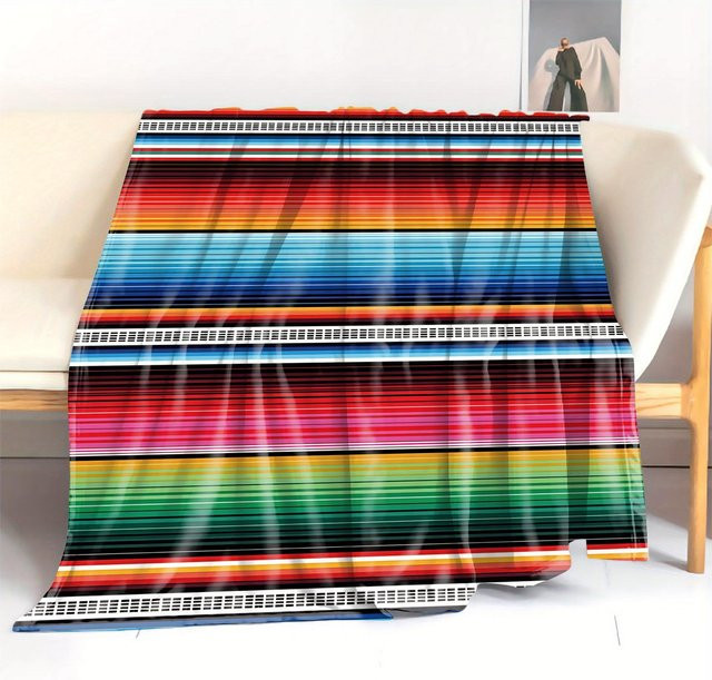 Bunte gestreifte Flanell-Kuscheldecke von Shunika Chen in Multicolour, Breite: 75 cm, Länge: 100 cm - Bild 1