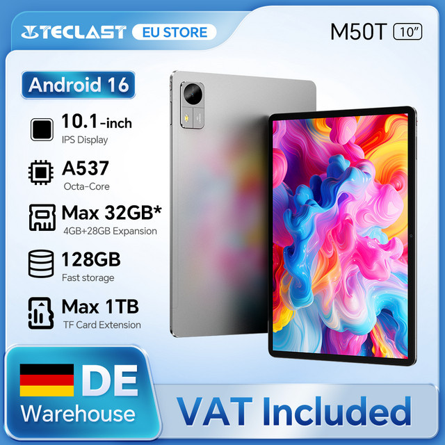 Teclast M50T Tablet mit 10,1 Zoll IPS-Bildschirm, Android 16, 4 GB RAM, 128 GB ROM, 7000 mAh Akku, Grau - Bild 1