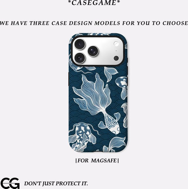 Casegame Matte Bumper Schutzhülle mit MagSafe für iPhone 17 16 15 14 13 Pro Max, Stoßfeste PC Hülle, Blau Koi-Wellen - Bild 1