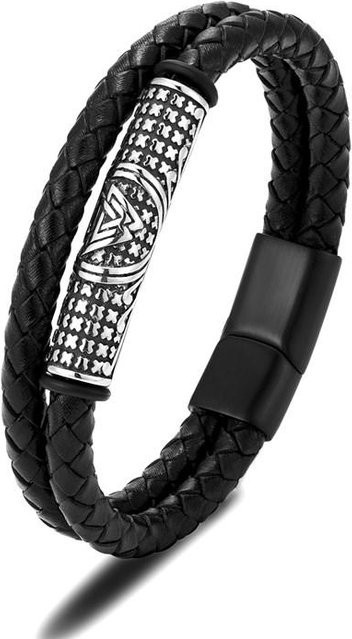 YULIN Lederarmband Edelstahl, Wikingerkompass, Nordische Runen, Herren, 23cm - Bild 1
