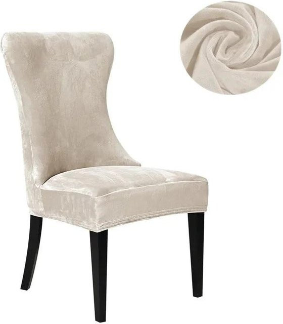 BC-Warm Home Esszimmer Stuhl Überzug aus weichem Samt in Beige, elastische Schutzhülle für armlose Stühle mit hoher Rückenlehne - Bild 1