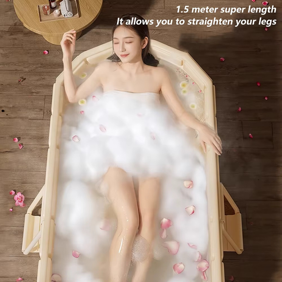 Faltbare Badewanne von YUNMIAN in Beige, tragbare Doppel-Badewanne aus PVC für Erwachsene, 1,5 m Länge - Bild 2