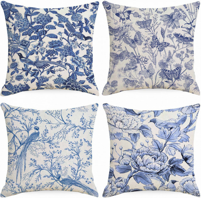 VIKAMA Kissenbezug mit floralem Muster in Blau, quadratisch, 30 x 30 cm - Bild 1