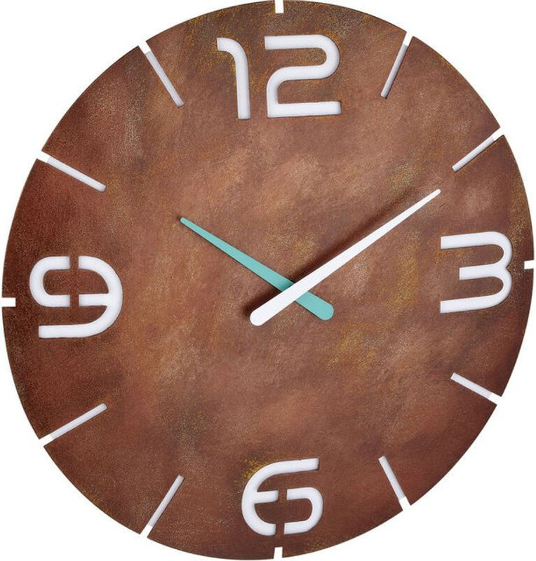 TFA Dostmann Funk Wanduhr Contour in Rost-Optik, rund, Weiß/Braun, Durchmesser: 35 cm - Bild 1