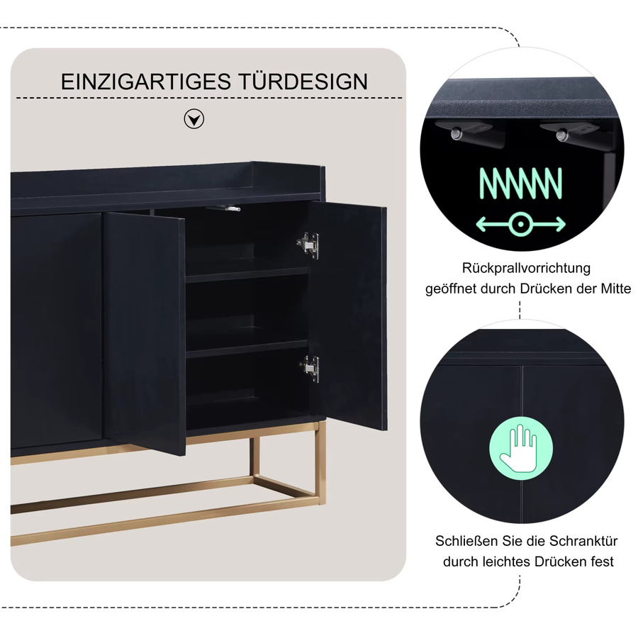Anajqaqia Küchen-Sideboard Modernes Buffetschrank in Schwarz mit Metallbeinen, B/T/H: 120 x 30 x 80 cm - Bild 6
