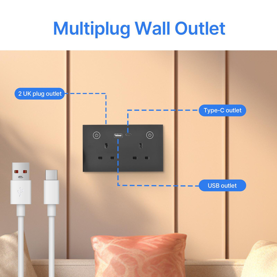 Neoglint Intelligenter WiFi Touch-Lichtschalter mit Glasplatte in Weiß, App- und Sprachsteuerung, UK-Stecker - Bild 3