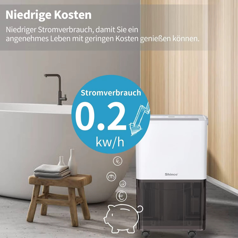 SHINCO Elektrischer Luftentfeuchter in Weiß mit Feuchtigkeitssensor und kontinuierlichem Ablauf, 10 l Kapazität für bis zu 45 m3 (15 m2) - Bild 3