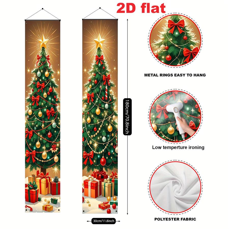 VIKAMA 2D flache Weihnachtsbanner-Paare aus Polyester als dekorativer Wandteppich für die Eingangstür, B/H: 30 x 30 cm - Bild 3