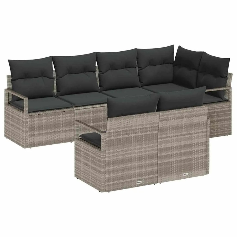 vidaXL Garten-Sofa-Set 7-teilig aus Poly-Rattan in Hellgrau mit Polsterkissen und Stahlgestell - Bild 2