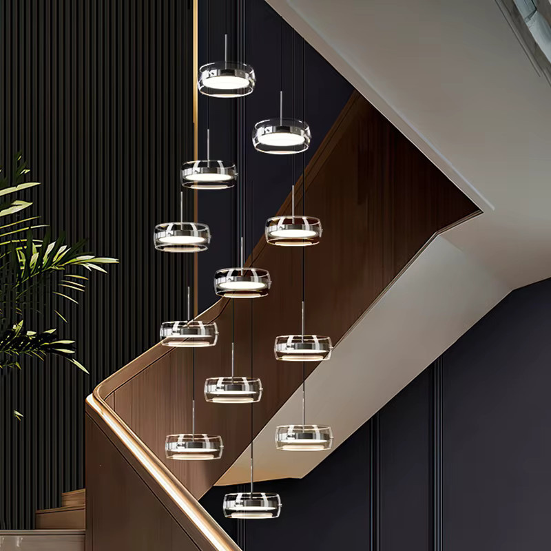 Savenmade Moderne LED-Pendelleuchte in Chrom und Silber mit transparentem Glas-Zylinder für Wohnzimmer und Treppenhäuser - Bild 3