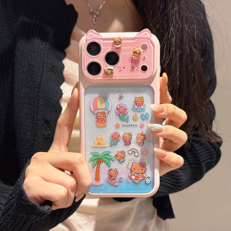 Sanrio Hello Kitty Handyhülle mit 3D Katzenohren in Pink für iPhone 17 Pro 16 15 Pro Max, stoßfeste Acryl Schutzhülle - Bild 2