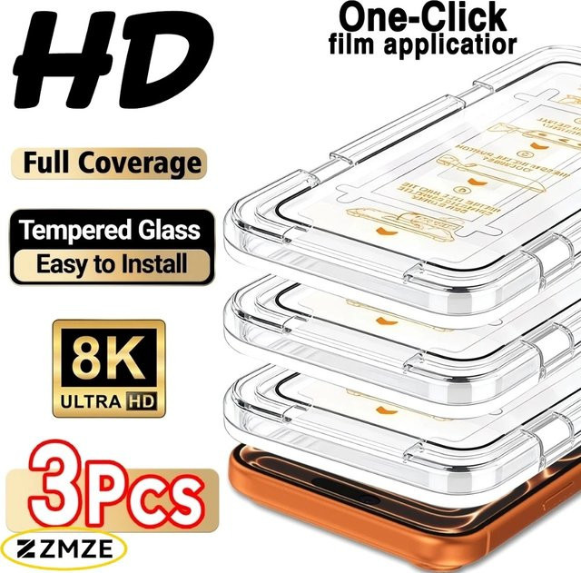 SnakeGlass 3er-Pack Vollbild-Displayschutzfolie aus Glas für iPhone 17, 16, 15, 14, 13, 12, 11 Pro Max Air/e/Plus, transparent mit Ein-Klick-Installation - Bild 1