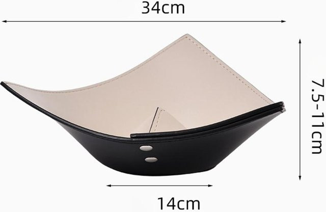 RUZRY Aufbewahrungsschale aus PU-Leder in Schwarz, runder Schreibtisch-Organizer für Schmuck, Schlüssel und Make-up, Durchmesser: 34,0 cm, Höhe: 11,0 cm - Bild 1
