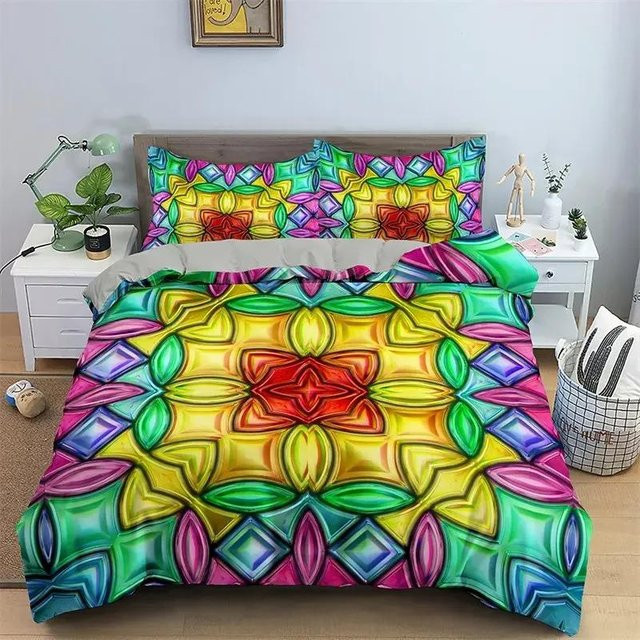 Bettwäsche-Set aus Mikrofaser mit Regenbogen-Karomuster und geometrischem Design, Farbe Mehrfarbig, B/H: 135 x 200 cm - Bild 1