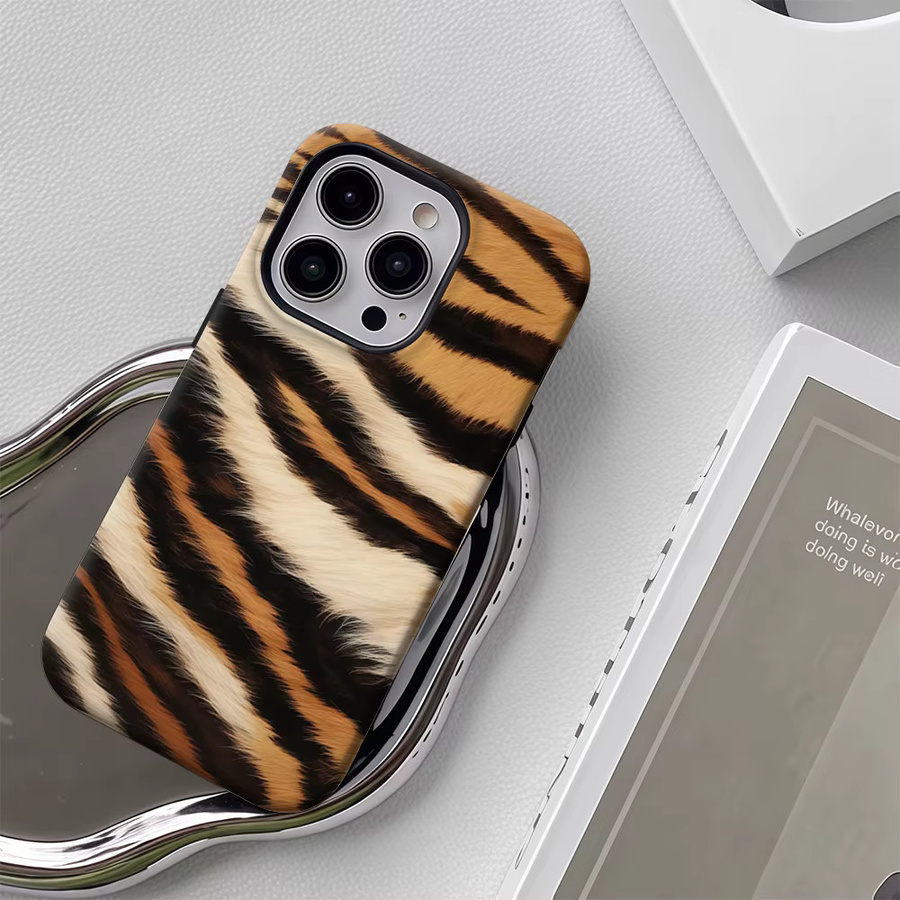 Tiger Print Handyhülle für iPhone 17 16 15 14 13 12 Pro Max Plus mit doppelschichtiger Rückseite in Multicolour - Bild 6