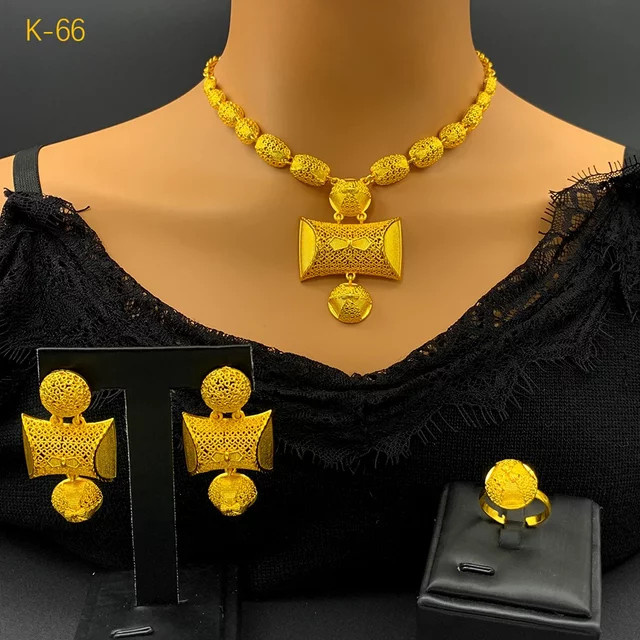 ANIID Schmuckset Halskette und Ohrringe, 24k vergoldet, Damen - Bild 1