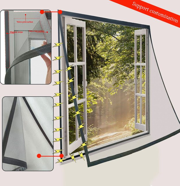 Anpassbares Moskito-Fenster mit Magnetstreifen in Grau für den Haushalt - Bild 1