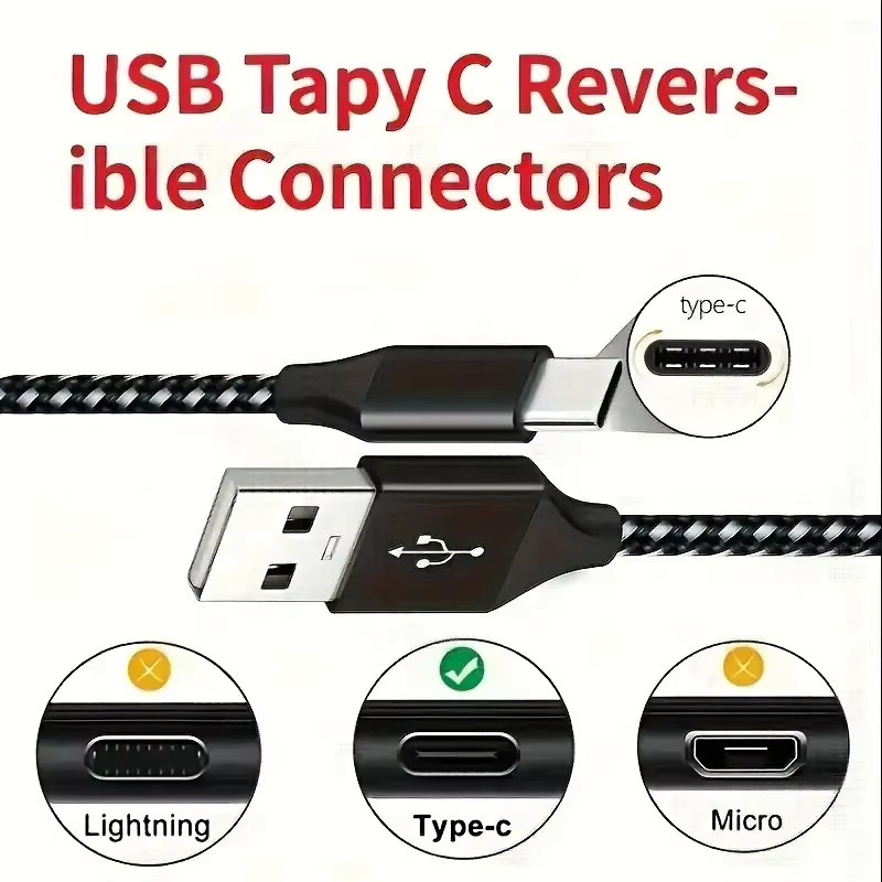 LAIHONEN USB A zu Typ C Kabel, geflochtenes Nylon Schnellladekabel und Datenkabel, Schwarz - Bild 6