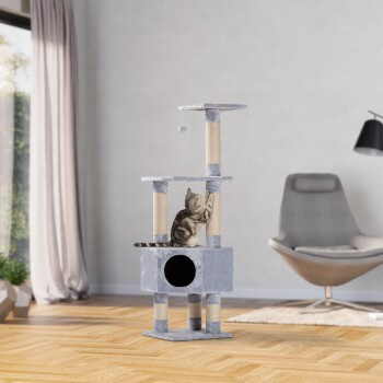 Europet Bernina Kratzbaum Classic-Eco Loonaa mit Höhle und integriertem Spielzeug aus Sisal in Grau, Beige und Schwarz - Bild 2
