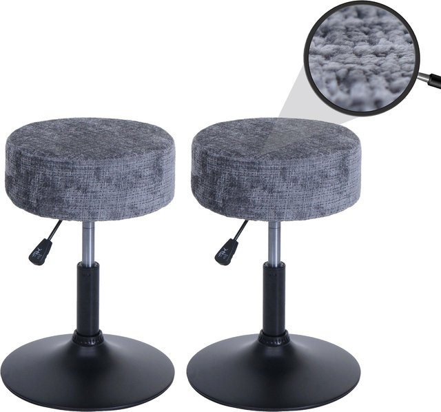 2er-Set MCW Sitzhocker C22 höhenverstellbar und drehbar aus Chenille-Stoff in Dunkelgrau Durchmesser: 37 cm - Bild 1