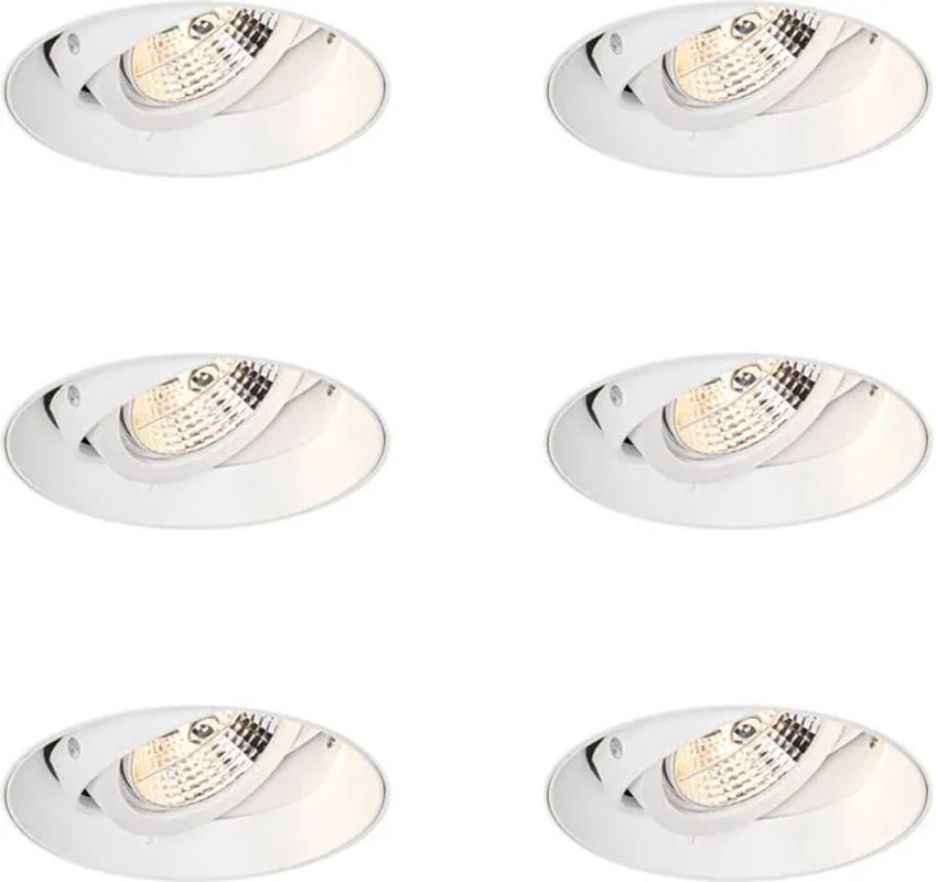 Oneon Set mit 6 modernen Einbaustrahlern in Weiß, rund, Trimless, GU10, aus Aluminium, warmweiß - Bild 1