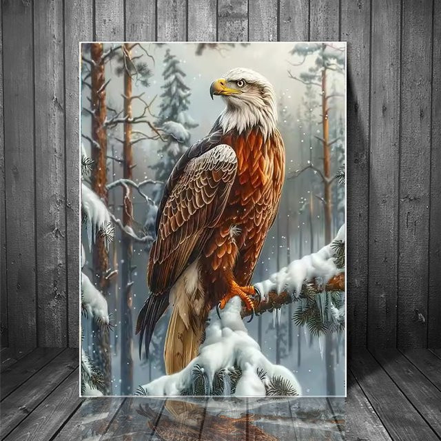 Laixiaoli 5D Diamant Stickerei Set Adler in Winterlandschaft, Mehrfarbiges DIY Diamant Mosaik Wandbild für Erwachsene - Bild 1