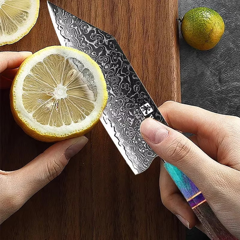 WXCOO Allzweckmesser aus Damaststahl mit Holzgriff, 12,7 cm japanisches Küchenmesser zum Schneiden von Fleisch und Obst - Bild 2