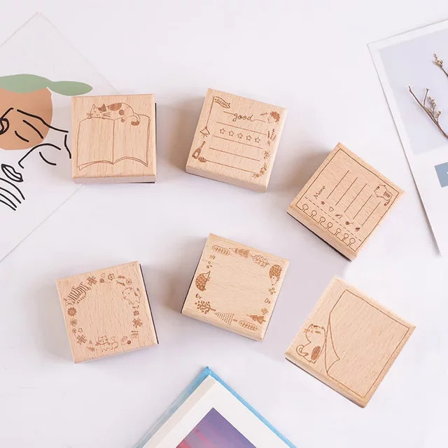 Vintage Holzstempel mit Katzenmotiv für Scrapbooking und DIY-Handwerk in Braun - Bild 1